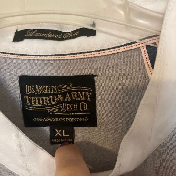 Los Angeles Third & Army Laundered Shirt Mens XL Off White Gray - Picture 7 of 10